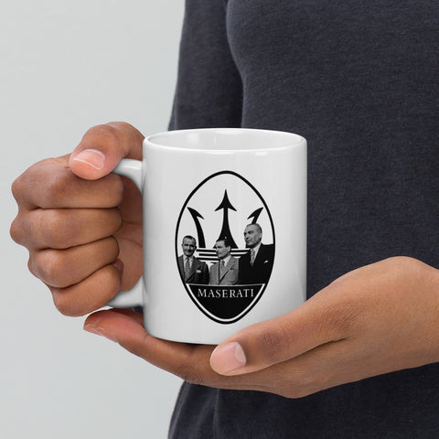 White glossy mug with Maserati Trident