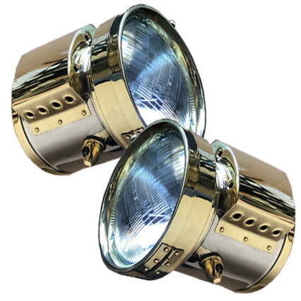 Polished brass headlights with German silver center bands