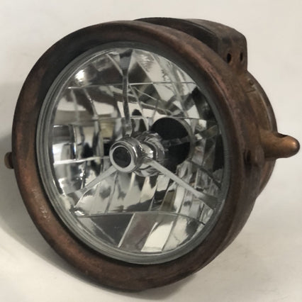 "Short Stack" patina brass headlights for motorcycles and cars