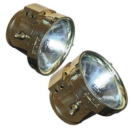 "Short Stack" polished brass headlights for motorcycles and cars